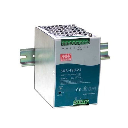Antaira 480 Watt Series / 24 VDC / 20.0 Amps Industrial Slim High-Efficiency Single Output SDR-480-24